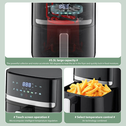 Freidora de Aire 5,5 L Multifunción con Pantalla Táctil LED
